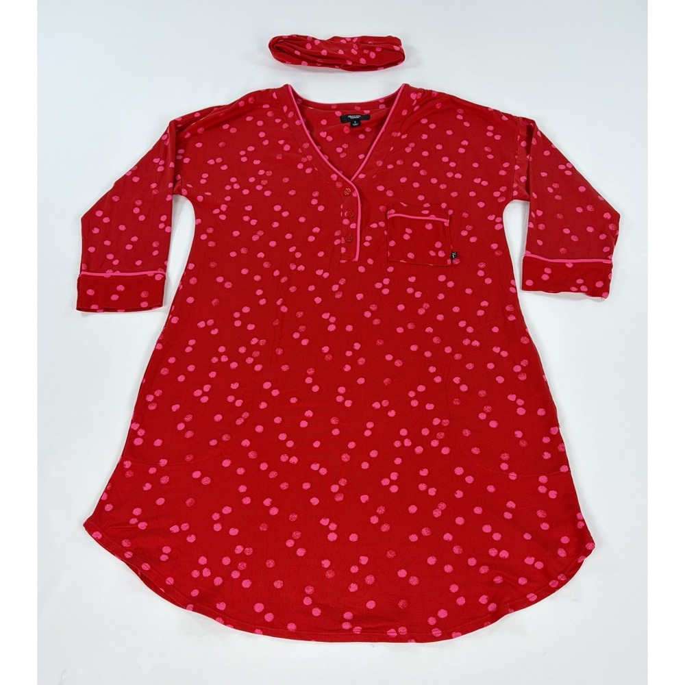 Simply Vera Wang Pajama Nightshirt Womens S Red Pink Polka Dot Headband Set
